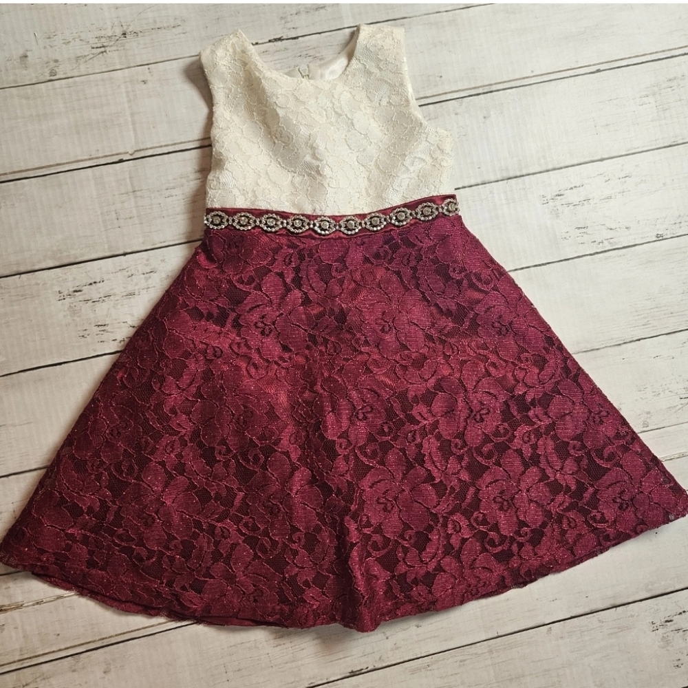 Sweet Charmers Burgundy Lace Overlay Dress‎ Size 3T Holiday Special Spring